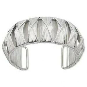 Metallic Silver Wire Wrapped Adjustable 30mm Wide Metal Cuff Bracelet